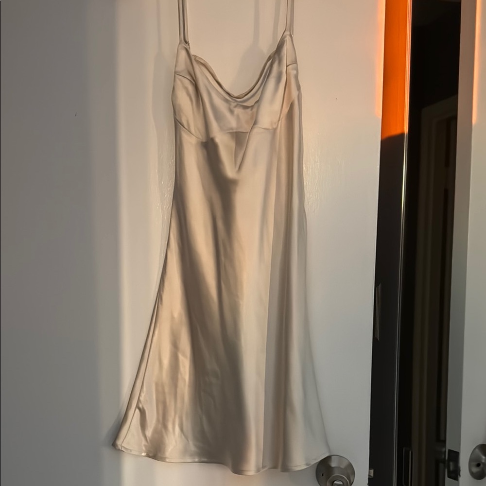 Cream Satin Chemise with Spaghetti Straps